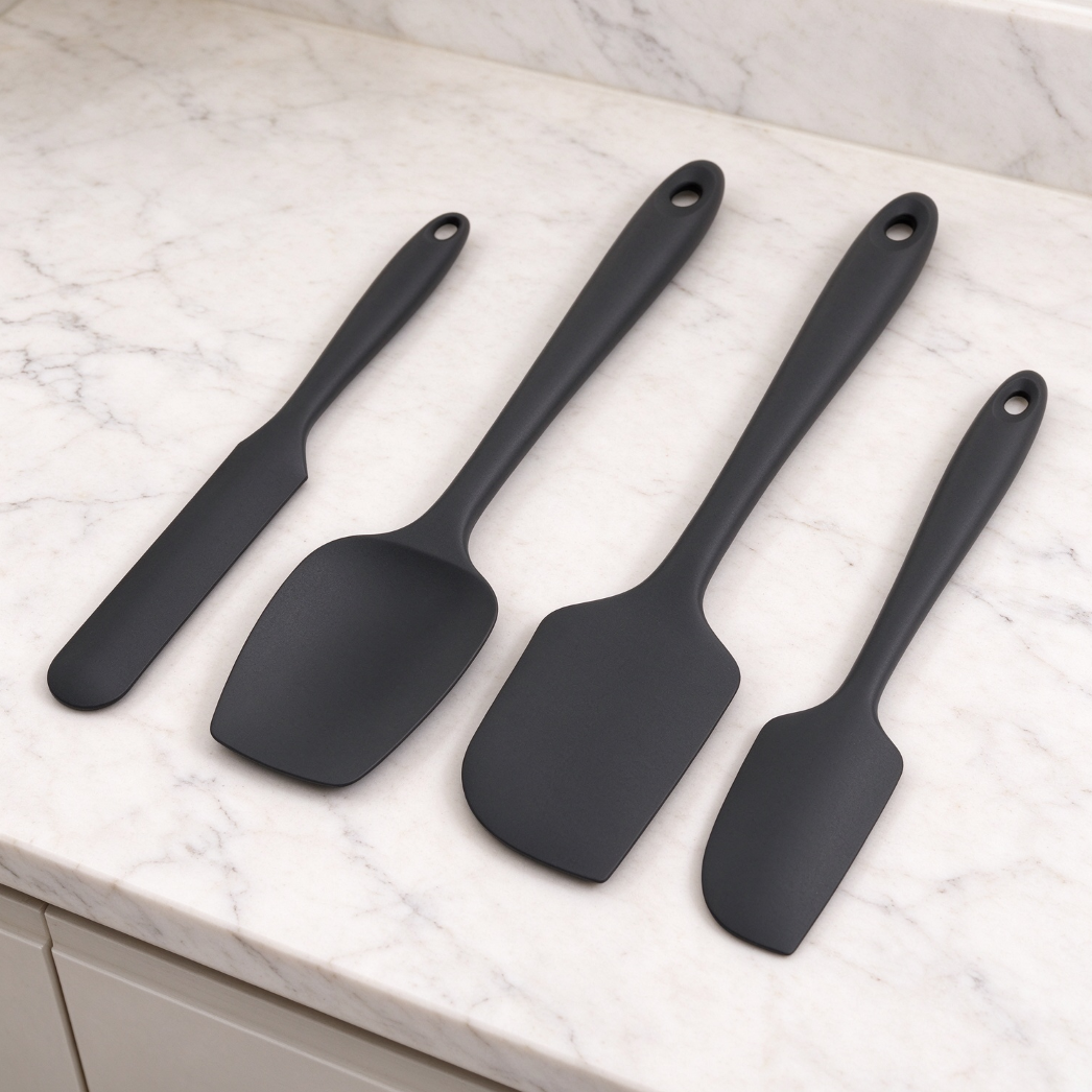 Heat-Resistant Silicone Spatula Set, Black